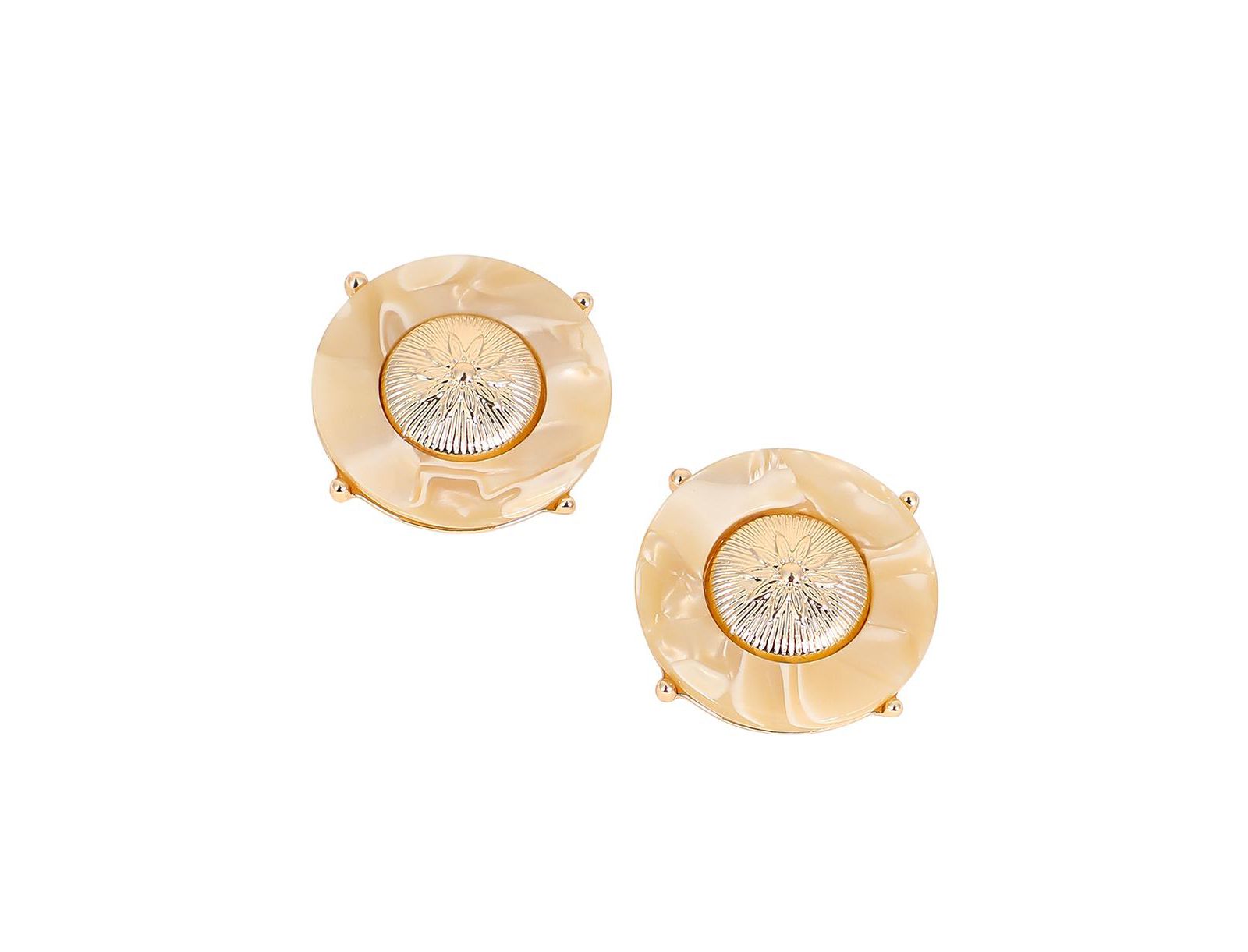 SOHI Gold Tortoiseshell-Medallion Stud Earrings