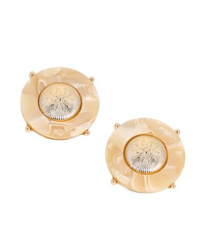 SOHI Gold Tortoiseshell-Medallion Stud Earrings
