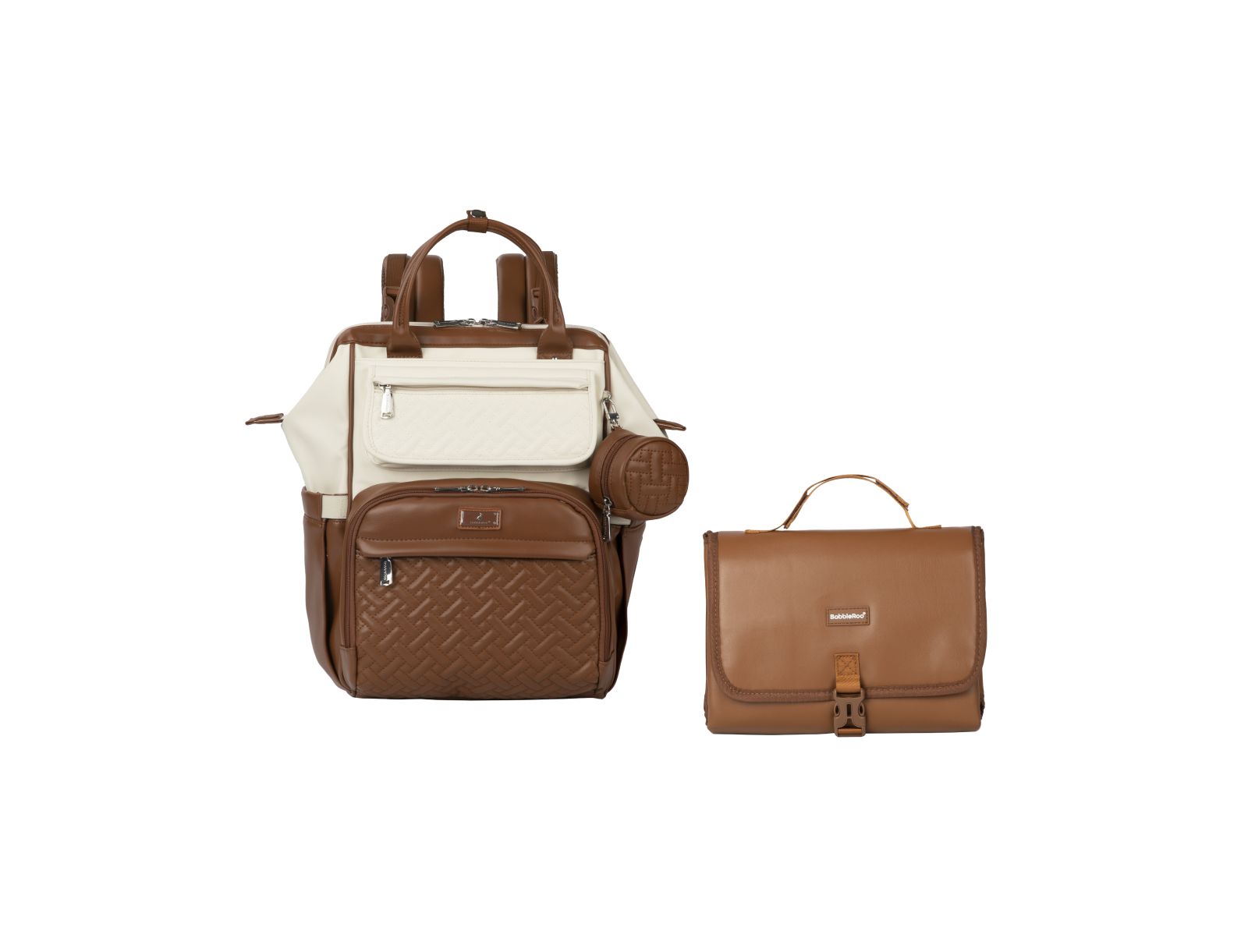 BabbleRoo Premium Faux Leather Diaper Bag Backpack Spacious & Changing Pad, Light