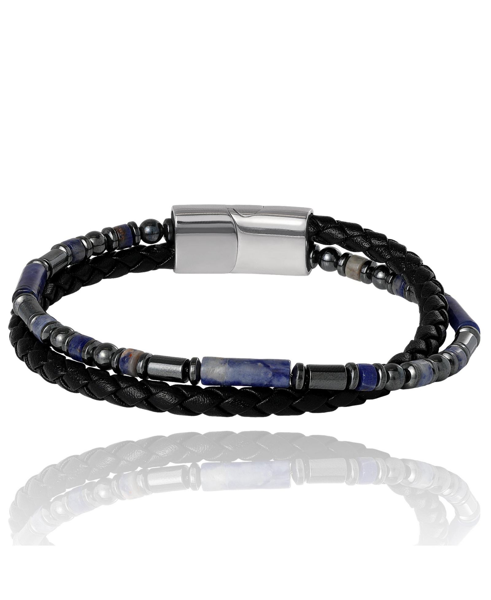 Мужской браслет Lucky Brand Braided and Sodalite Bead 8.5'' с магнитным застегом