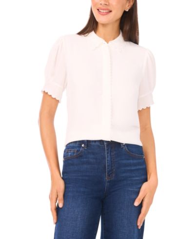 Женский топ CeCe Scallop Button-Down Short-Sleeve