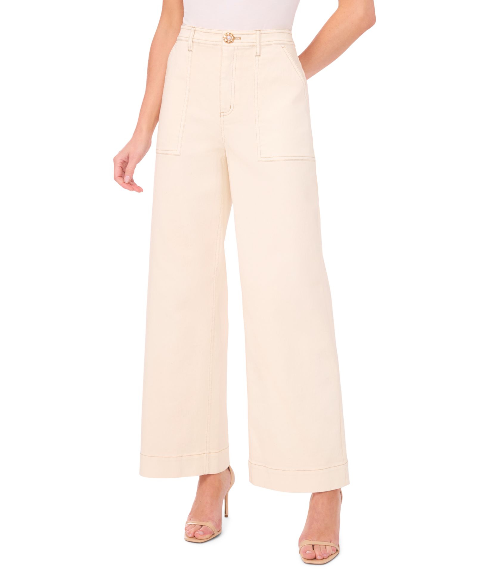 CeCe Women's Wide Leg Patch Pocket Jeans