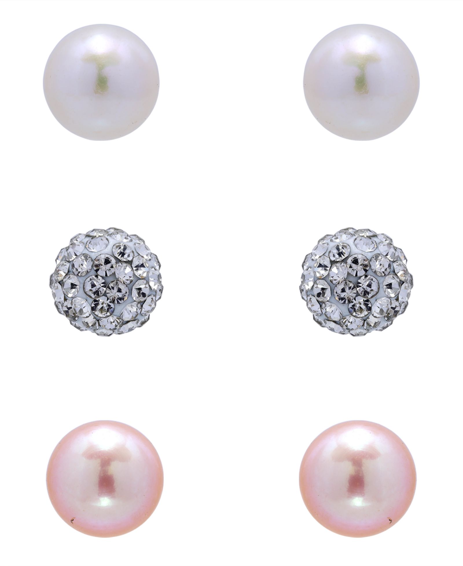 Набор серег-гвоздей Giani Bernini White and Pink Freshwater Pearl и Clear Crystal