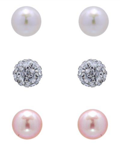Набор серег-гвоздей Giani Bernini White and Pink Freshwater Pearl и Clear Crystal