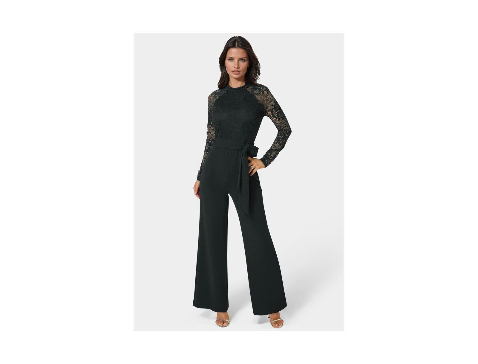 Bebe Women's Lace and Bodice Straight Leg Jumpsuit.