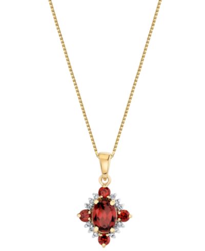 Macy's Garnet (1-11/40 ct. t.w.) & Diamond (1/10 ct. t.w.) Pendant Necklace in Sterling Silver