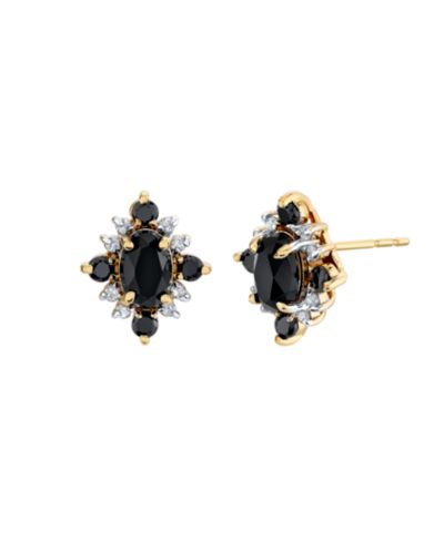 Macy's Onyx (1-1/4 ct. t.w.) & Diamond (1/8 ct. t.w.) Stud Earrings in 10k Yellow Gold