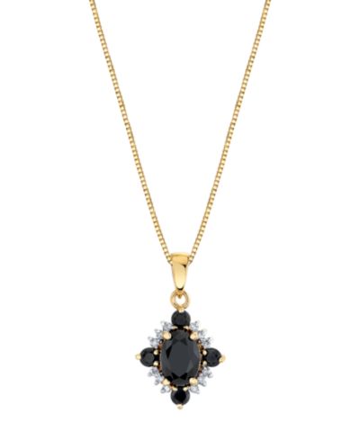Macy's Onyx (1 ct. t.w.) & Diamond (1/10 ct. t.w.) Pendant Necklace in 10k Yellow Gold