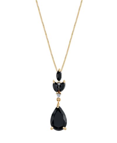 Macy's Onyx (2-1/4 ct. t.w.) & Diamond Accent Pendant Necklace in 10k Yellow Gold