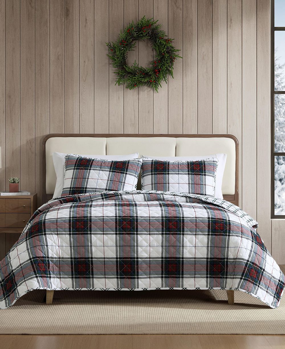 Eddie Bauer Holiday Plaid Flannel Cotton Reversible 3-Pc. Quilt Set, King