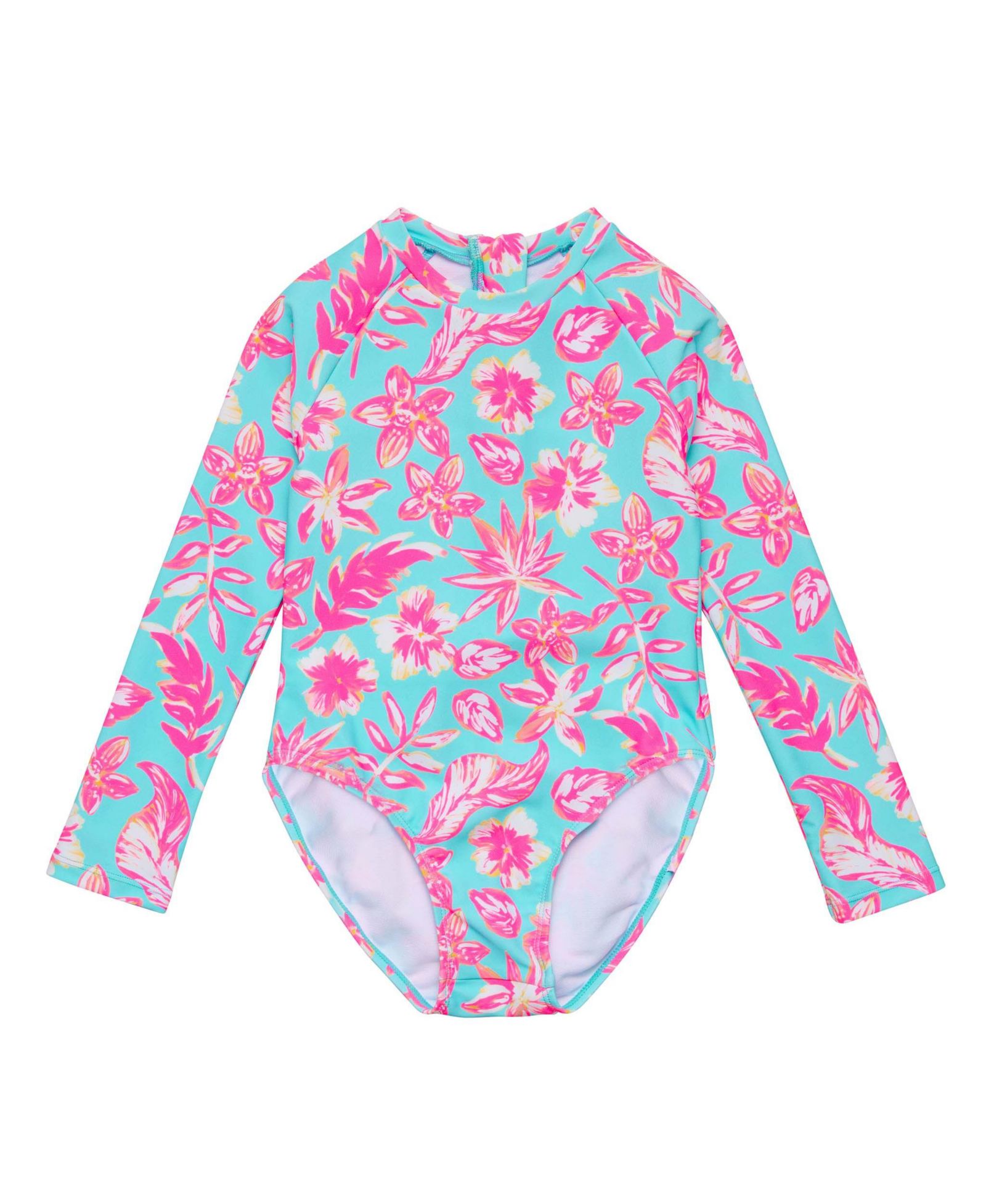 Snapper Rock Big Girls Tropical Glow Recycled LS Surf Suit