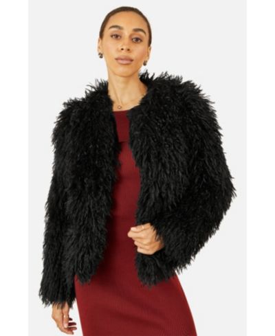 Yumi Women's Fluffy Cropped Faux Fur Coat
