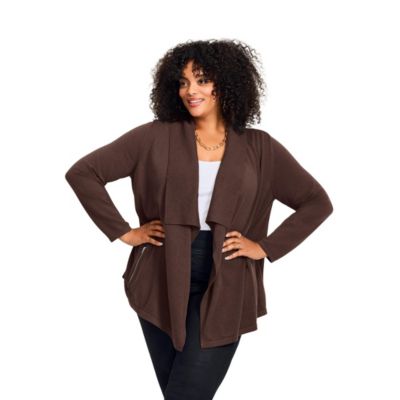 Avenue Women's Plus Size Cascade Cardigan Zipper Pocket