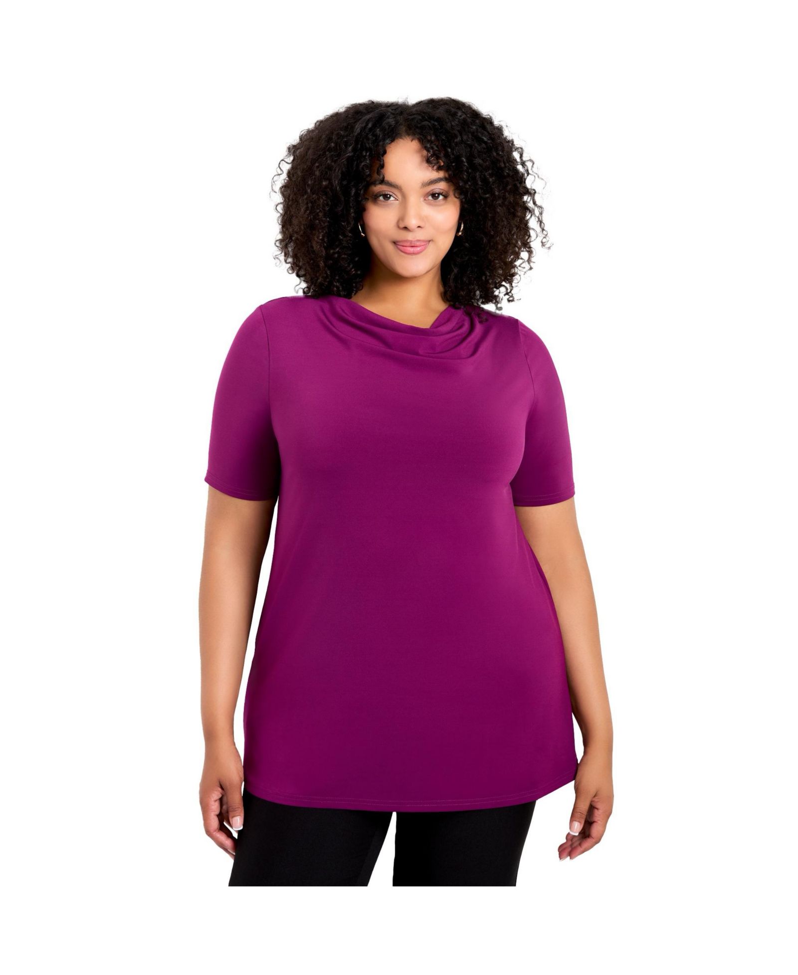 AVENUE Женский топ Plus Size с вырезом cowl neck и коротким рукавом
