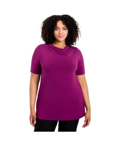 AVENUE Женский топ Plus Size с вырезом cowl neck и коротким рукавом