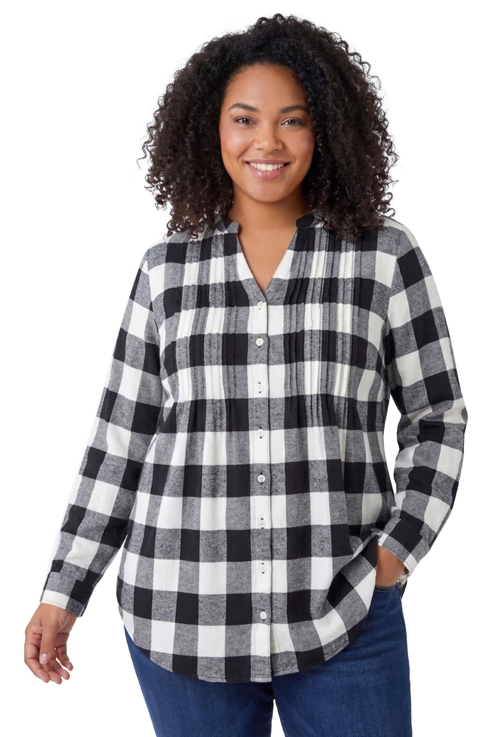 Женские фланелевые рубашка Woman Within Plus Size Pintucked