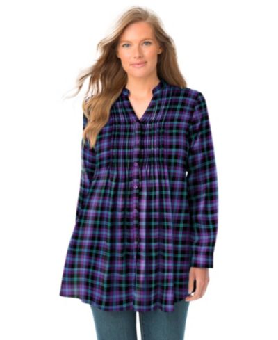 Женские фланелевые рубашка Woman Within Plus Size Pintucked