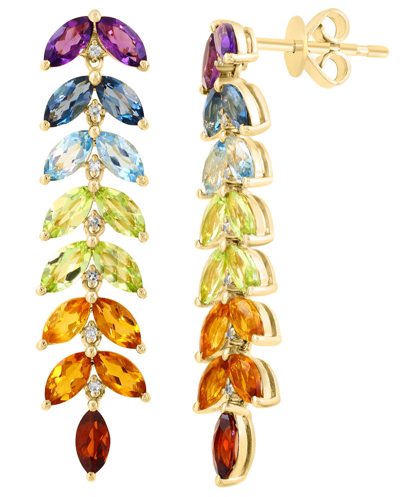 EFFY Collection серьги с разноцветными драгоценными камнями и бриллиантами (1/20 ct. t.w.) в золоте поверх серебра