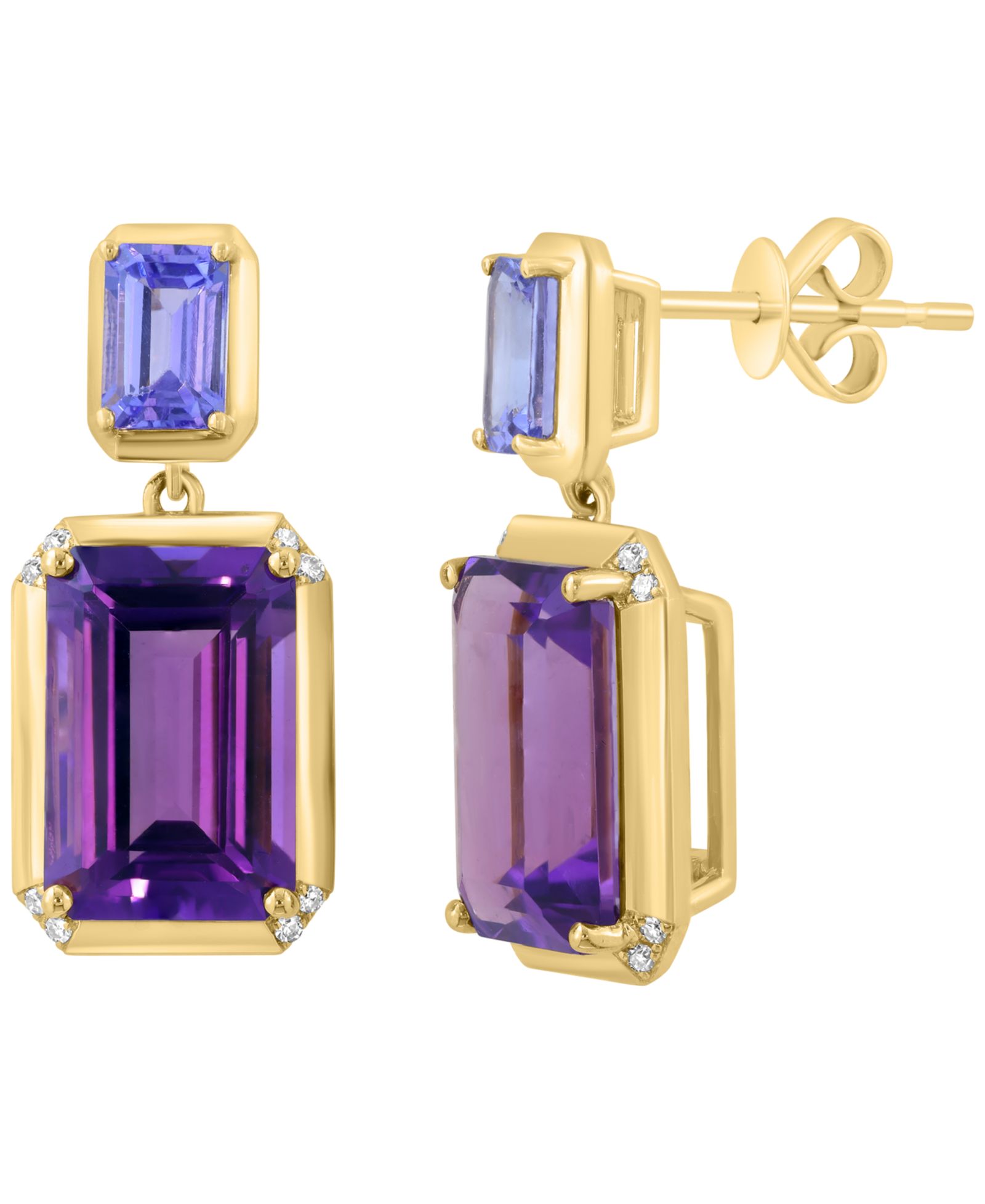 Серьги EFFY Collection с аметистом, танзанитом и бриллиантом в 14k желтом золоте поверх серебра