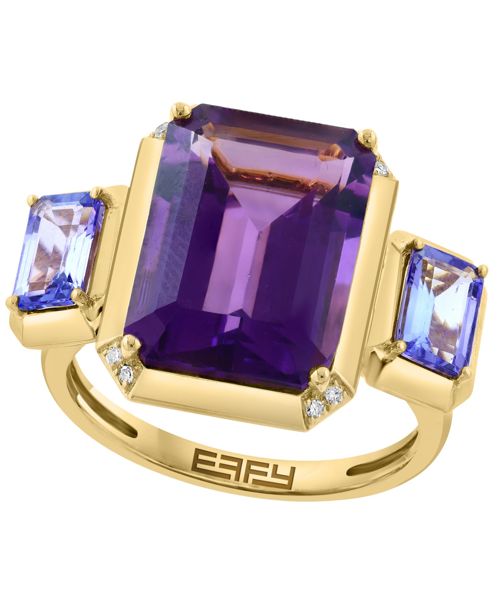 Кольцо EFFY Collection с бриллиантом (0.03 ct. t.w.), аметистом (5-1/2 ct. t.w.) и танзанитом (1/2 ct. t.w.) в золоте 14k поверх серебра