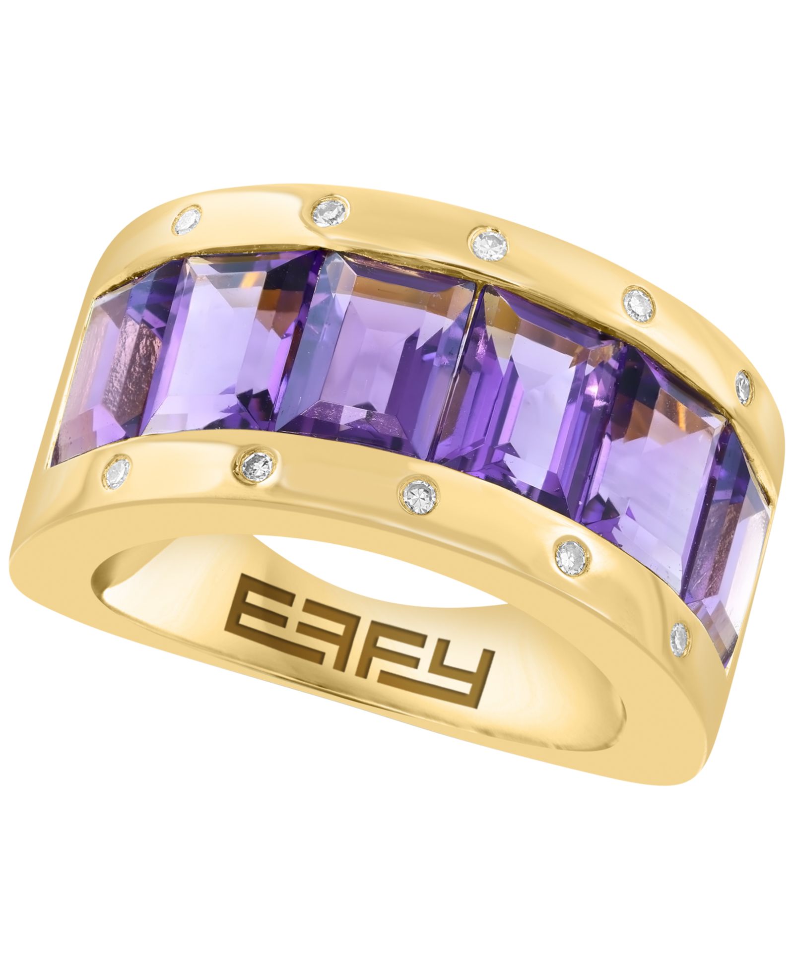 Кольцо EFFY Collection с аметистом (5-5/8 ct. t.w.) и бриллиантом (1/20 ct. t.w.) из 14k желтого золота поверх серебра