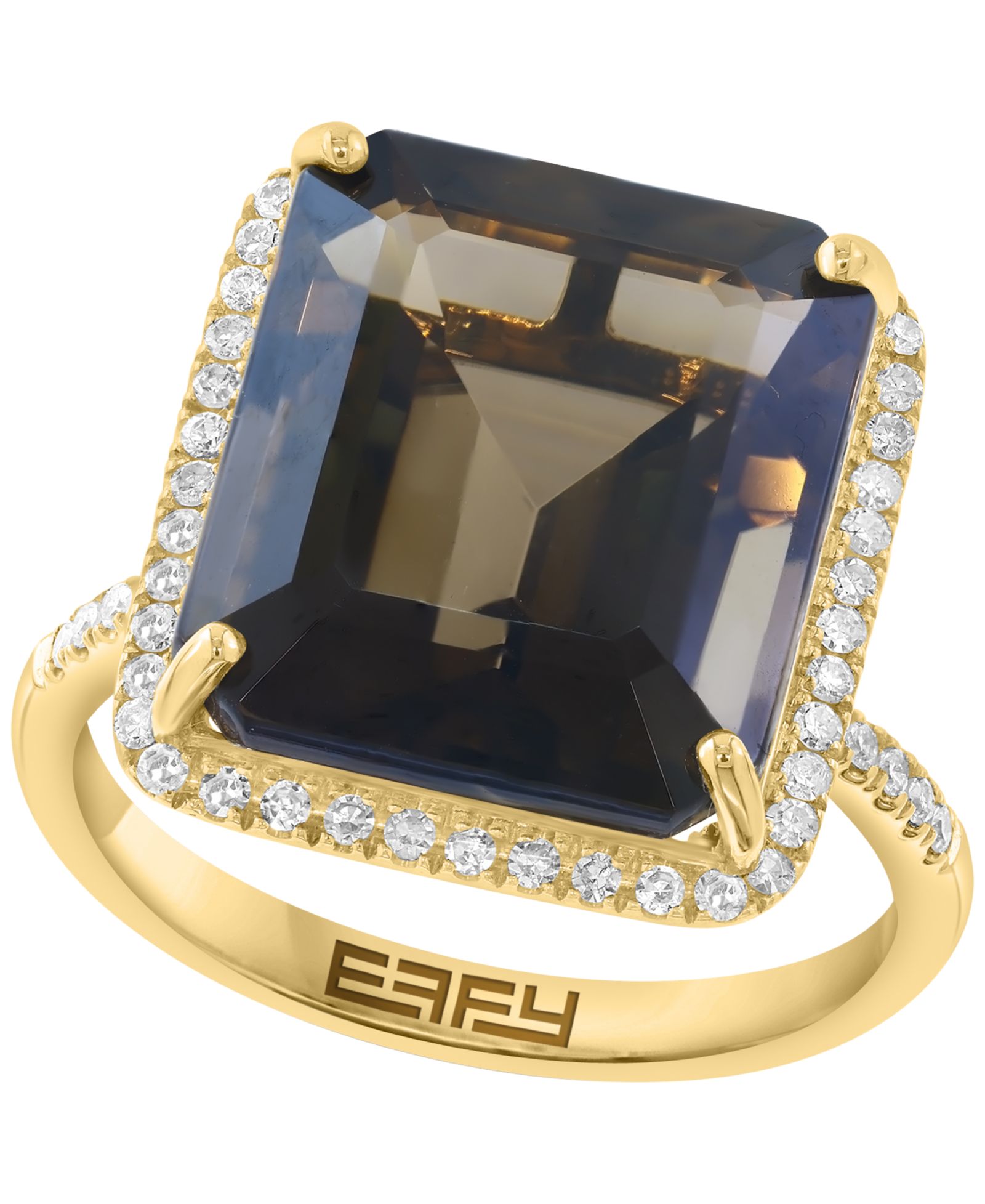 Кольцо EFFY Collection Smoky Quartz (9 ct. t.w.) и Diamond (1/4 ct. t.w.) в 14k Yellow Gold