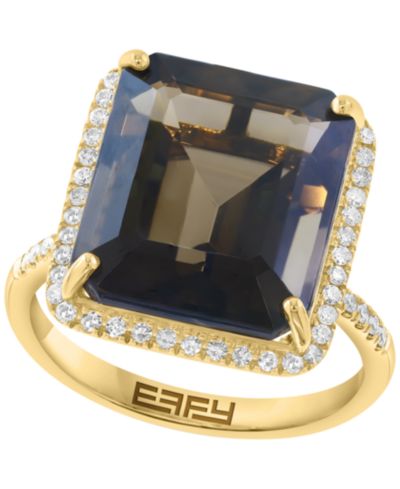 Кольцо EFFY Collection Smoky Quartz (9 ct. t.w.) и Diamond (1/4 ct. t.w.) в 14k Yellow Gold