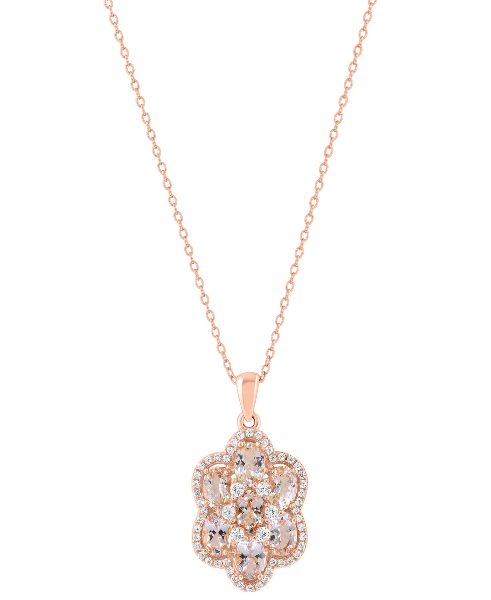 Подвеска EFFY Collection с морганитом и белым цирконом в розовом золоте поверх серебра