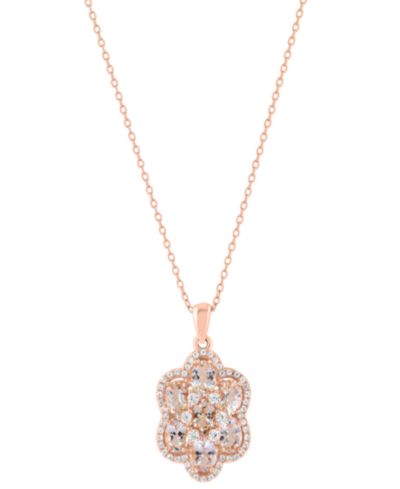 EFFY Collection Morganite (2-3/4 ct. t.w.) and White Zircon Pendant Necklace (7/8 ct. t.w.) in Rose Gold Over Silver