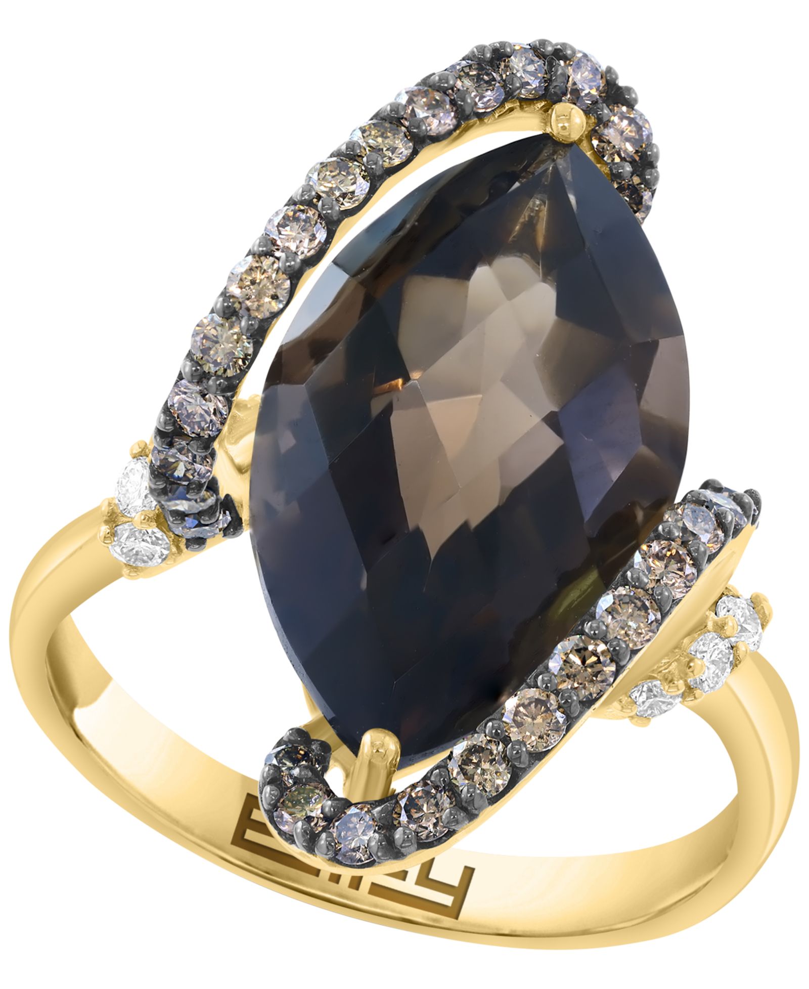 EFFY Collection кольцо с дымчатым кварцем, бриллиантом и коричневым бриллиантом в 14k Yellow Gold
