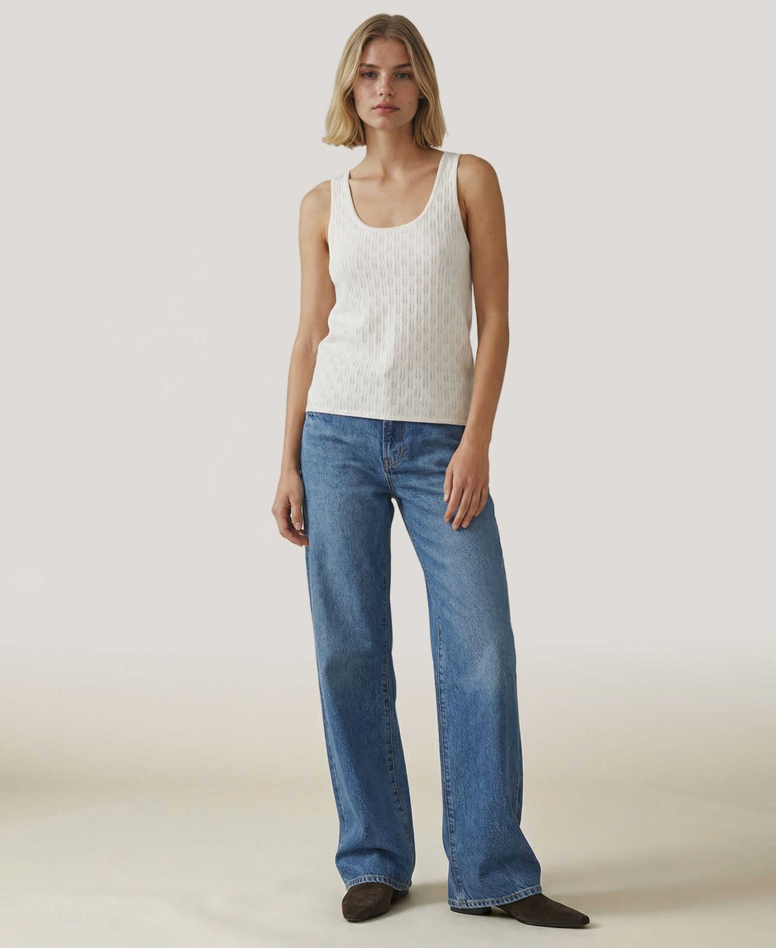 NAADAM Women's Sleeveless Pointelle Scoop Neck Sweater Tank Top