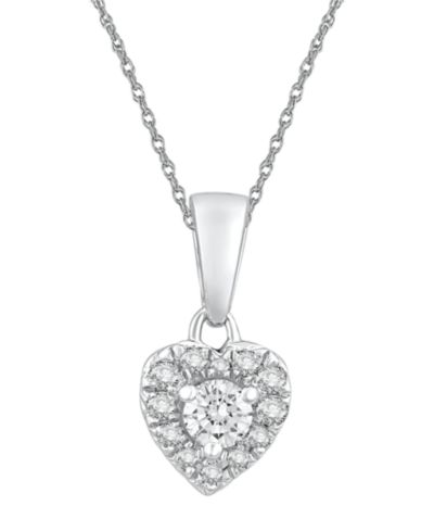 Macy's Diamond Heart Shape Halo Pendant Necklace (1/4 ct. t.w.) in 10k Yellow or White Gold