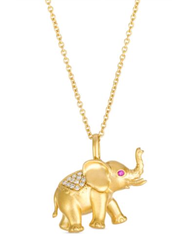 Le Vian Bubble Gum Pink Sapphire (0.01 ct. t.w.) & Vanilla Diamond Elephant Necklace (0.07 ct. t.w.) in 14k Honey Gold