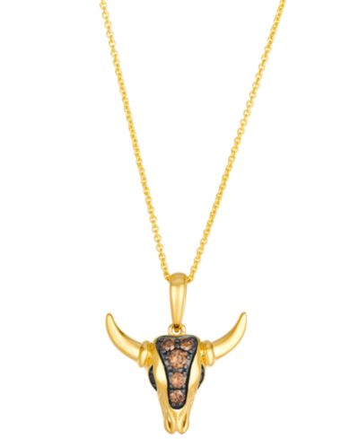 Le Vian Chocolate Diamond (0.20 ct. t.w.) & Blackberry Diamond (0.03 ct. t.w.) Western Bull Pendant Necklace in 14k Honey Gold