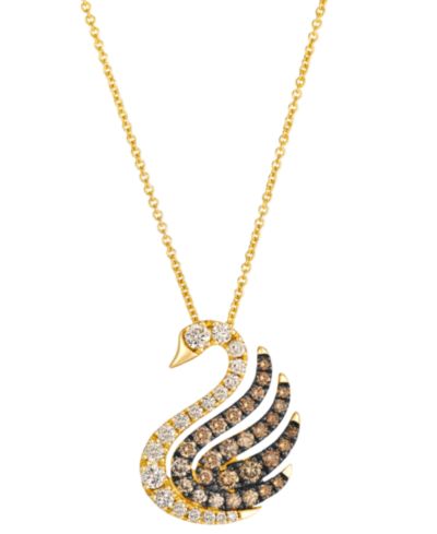 Le Vian Chocolate Ombre Diamond Swan Pendant Necklace (0.89 ct. t.w.) in 14k Honey Gold