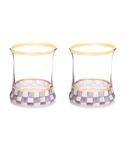 Набор стаканов MacKenzie-Childs Violet Check ручной работы, 2 шт