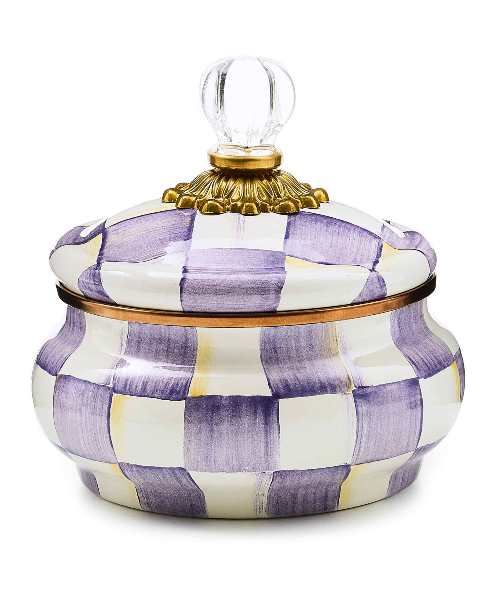 MacKenzie-Childs Violet Check Handmade Squashed Pot