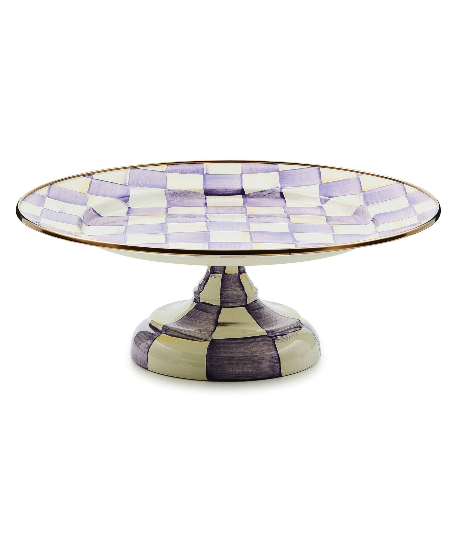 MacKenzie-Childs Violet Check Small Pedestal Platter