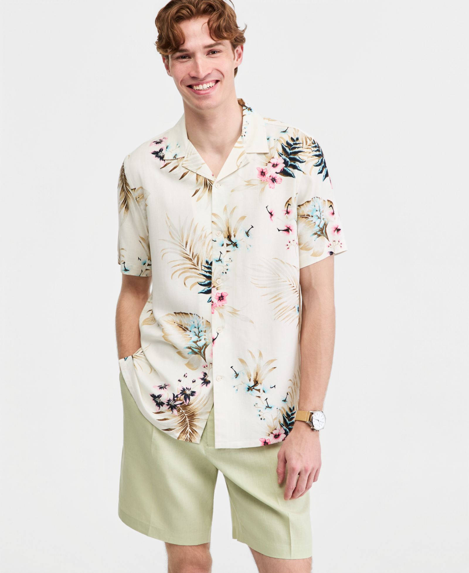 Club Room Men's Printed Silk-Blend Short Sleeve Shirt, Macy's Exclusive