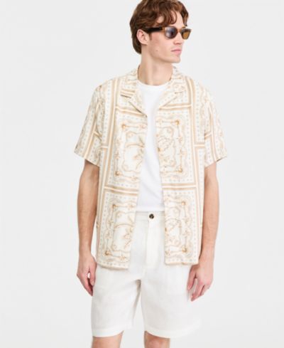 Club Room Men's Printed Silk-Blend Short Sleeve Shirt, Macy's Exclusive