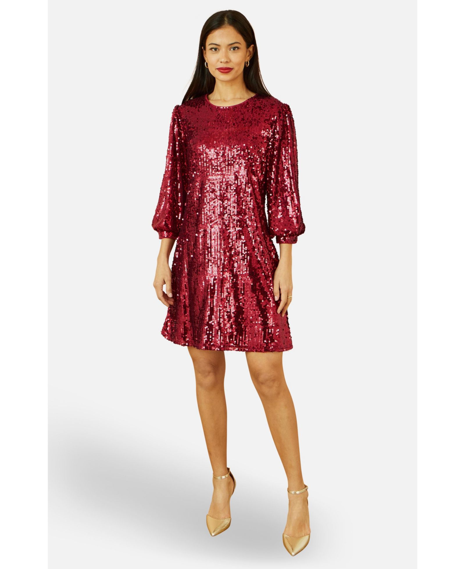Yumi Women's Balloon Sleeve Sequin Mini Dress