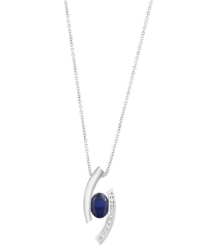 EFFY Collection ожерелье с подвеской Sapphire (1-3/8 ct. t.w.) & Diamond (1/8 ct. t.w.) в белом золоте 14k