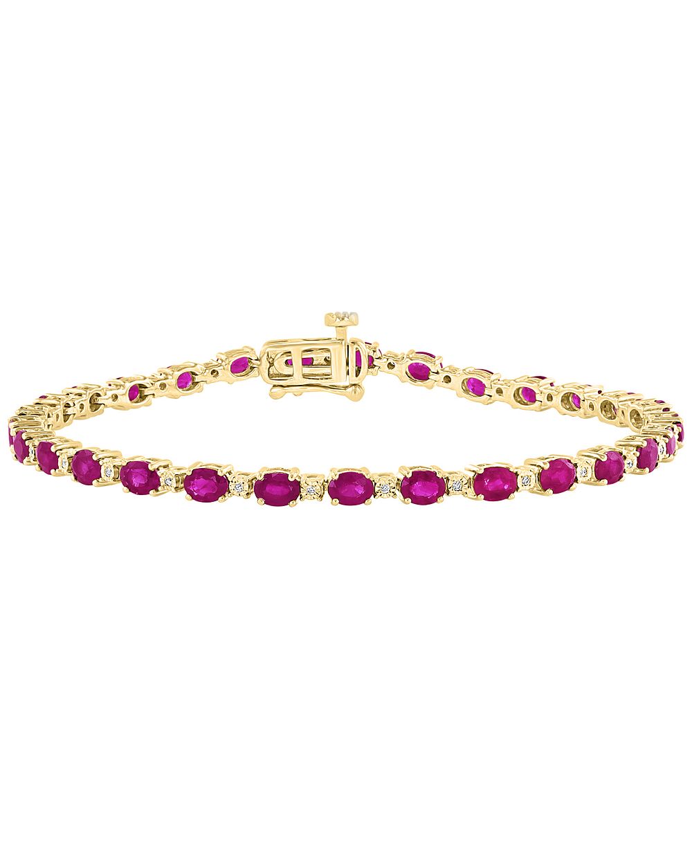 EFFY Collection браслет из желтого золота 14k с позолотой над серебром, рубин (6-1/3 карата суммарно) и бриллианты (1/20 карата суммарно)