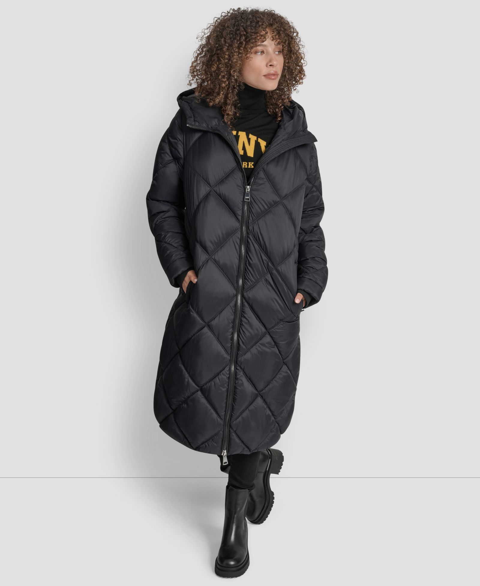 DKNY Женское утепленное пальто с капюшоном Diamond Quilted