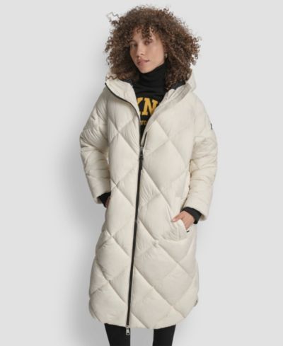 DKNY Women's Diamond Quilted Hooded Puffer Coat