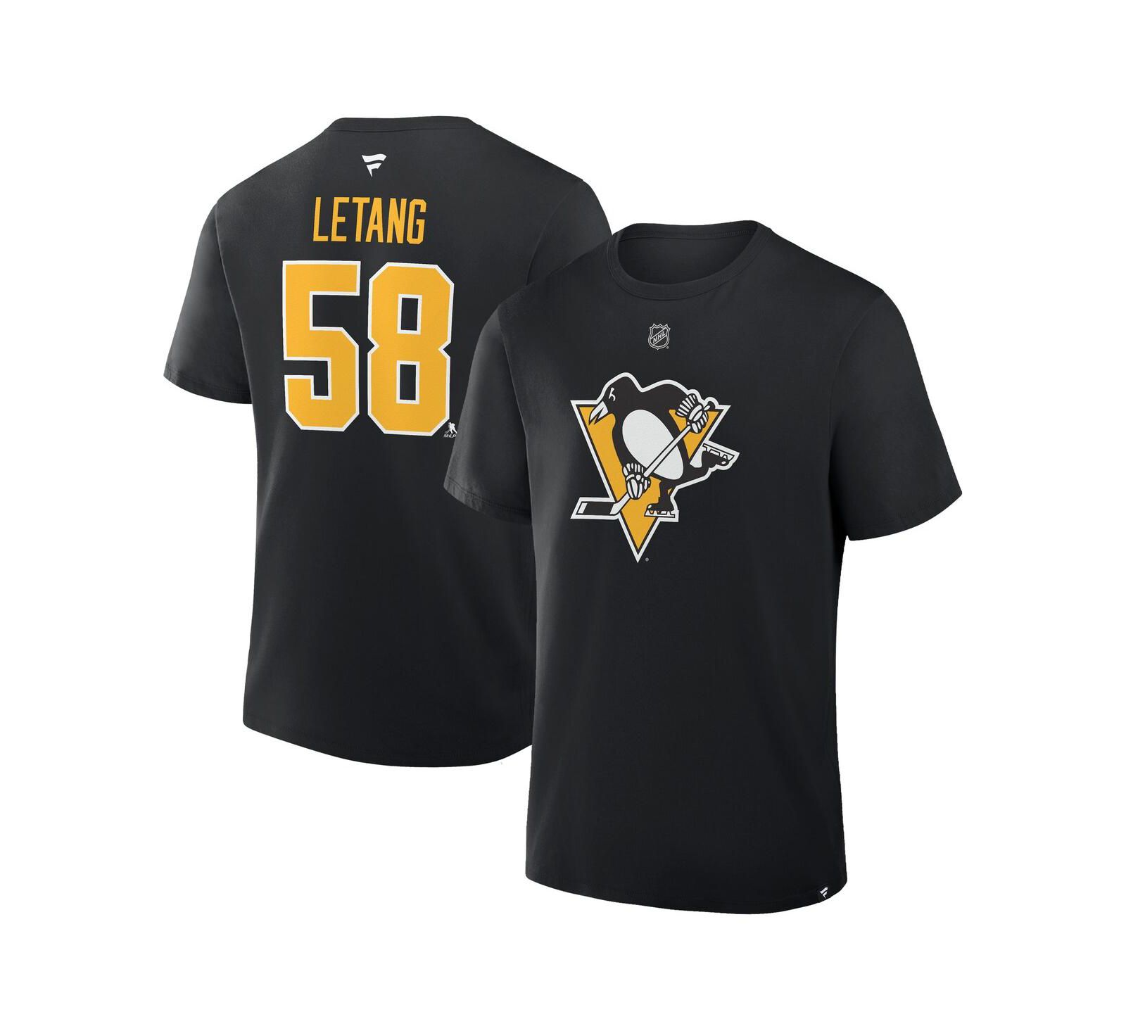 Fanatics Men's Kris Letang Black Pittsburgh Penguins Authentic Stack Name & Number T-Shirt