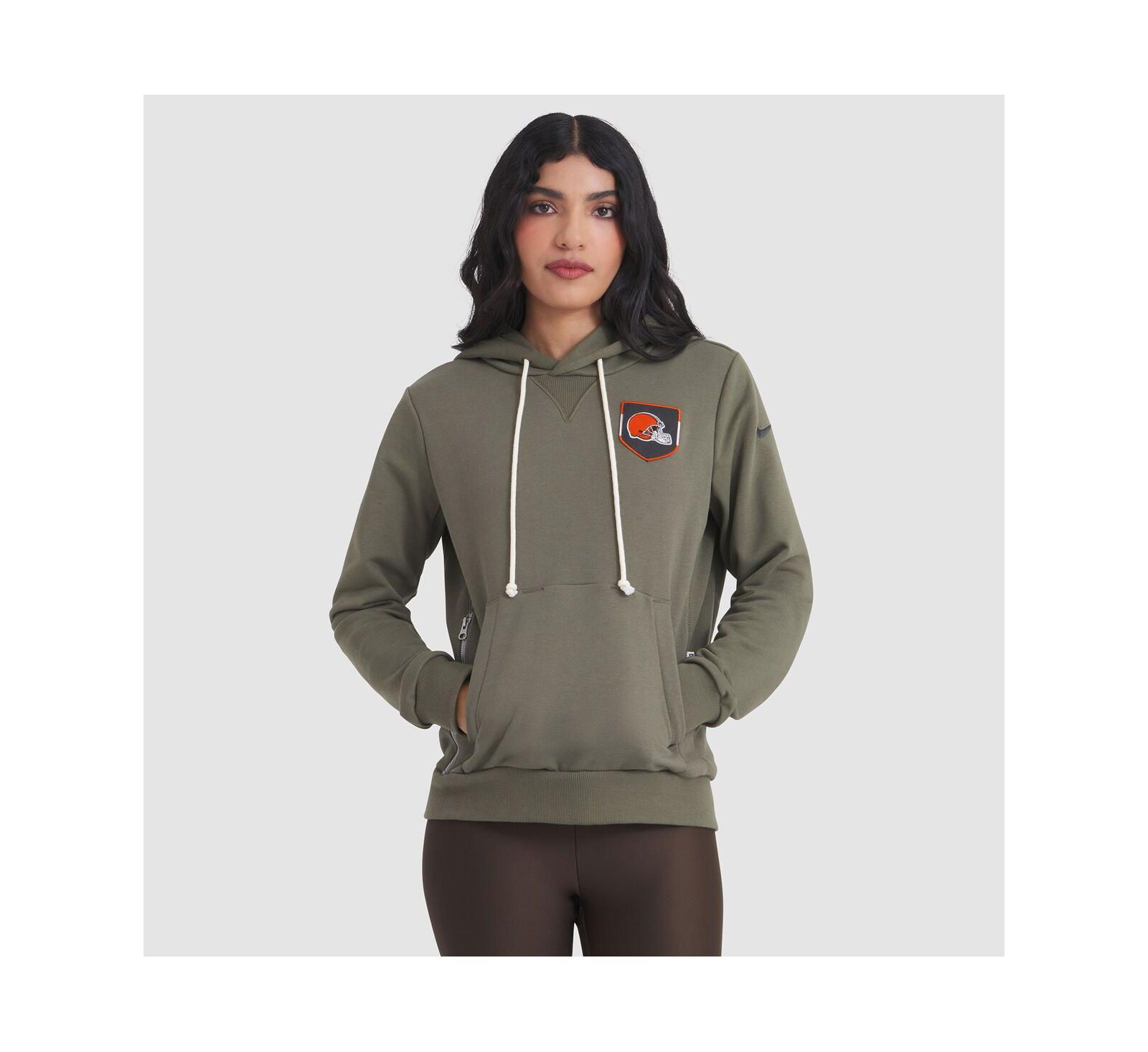 Женское худи Nike Women's Olive Cleveland Browns 2025 Salute to Service Sideline Standard Issue Dri-FIT