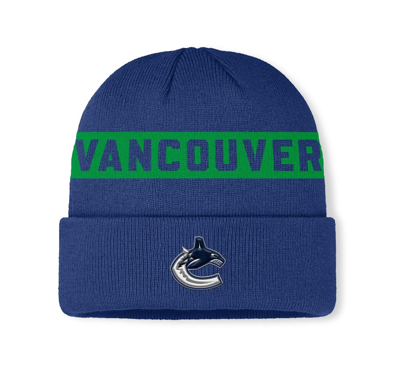 Шапка Fanatics Men's Blue Vancouver Canucks Authentic Pro Rink Cuffed Knit