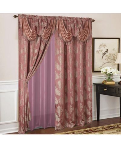Olivia Gray Palm Floral Textured Jacquard 54 x 84 in. Single Rod Pocket Curtain Panel w/ Attached 18 in. Valance in Rose