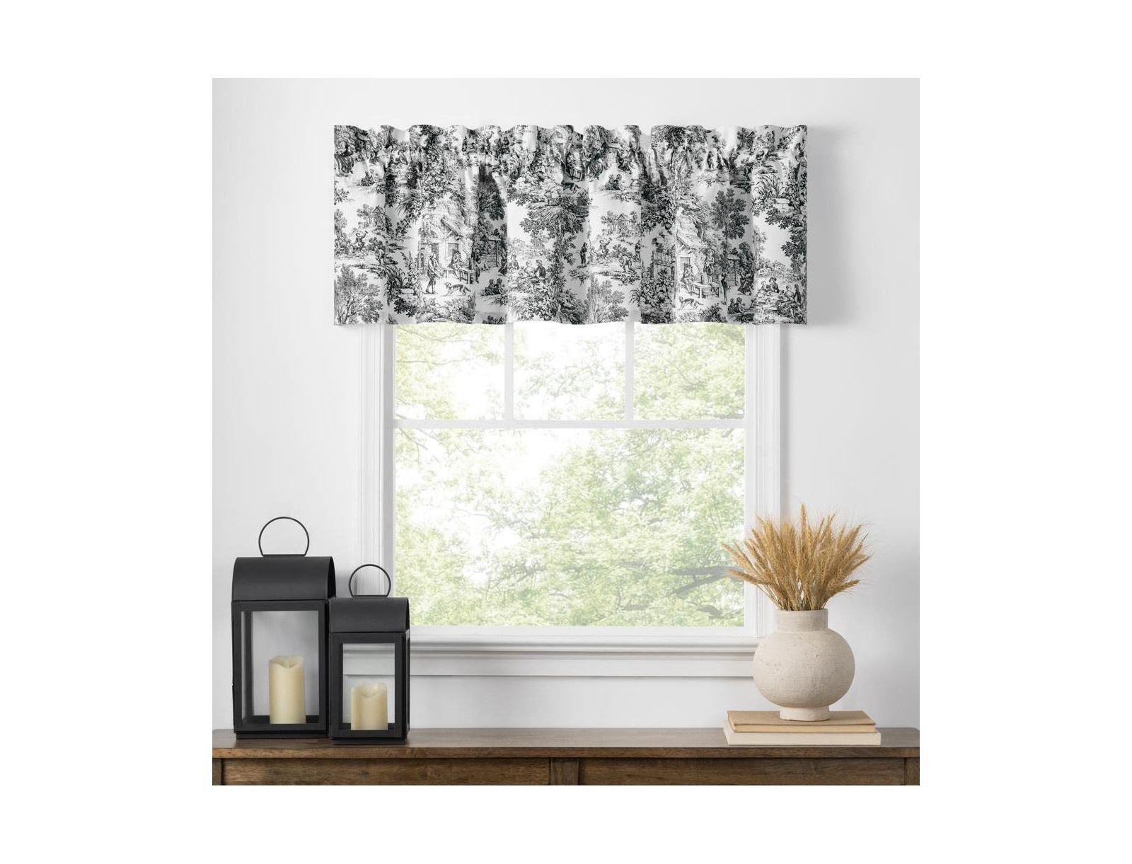 Ellis Curtain Victoria Park Toile Water Proof Room Darkening Blackout Tailored Window Valance - 70 x 12" Black